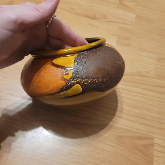 Vtg 70s Royal Hagar Earth Wrap Crackle Lava Glaze Pottery Planter Lot Of 2 Bowls - Picture 8 of 13